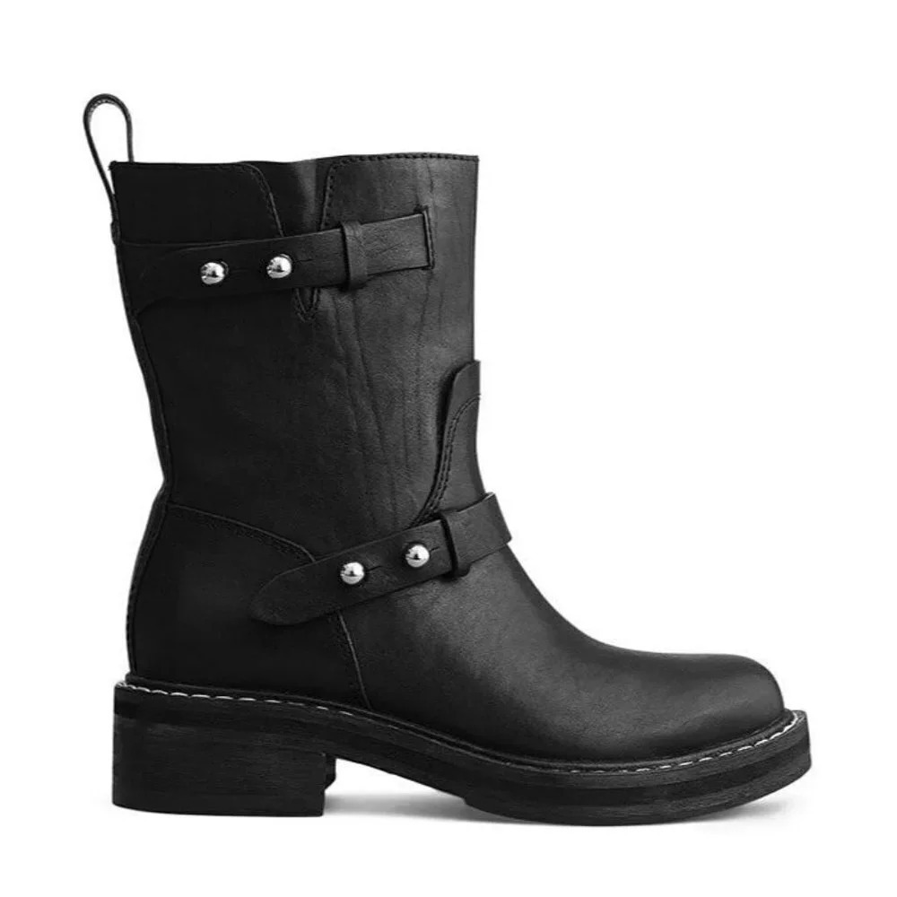 Rag & Bone Women's Rb Moto Studded Pull On Boots Black Size 6.5 (Msrp $595)